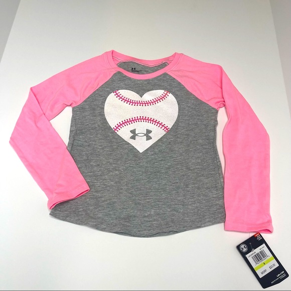 UNDER ARMOUR Girls Baseball Tee Shirt Size 4 - Picture 1 of 5